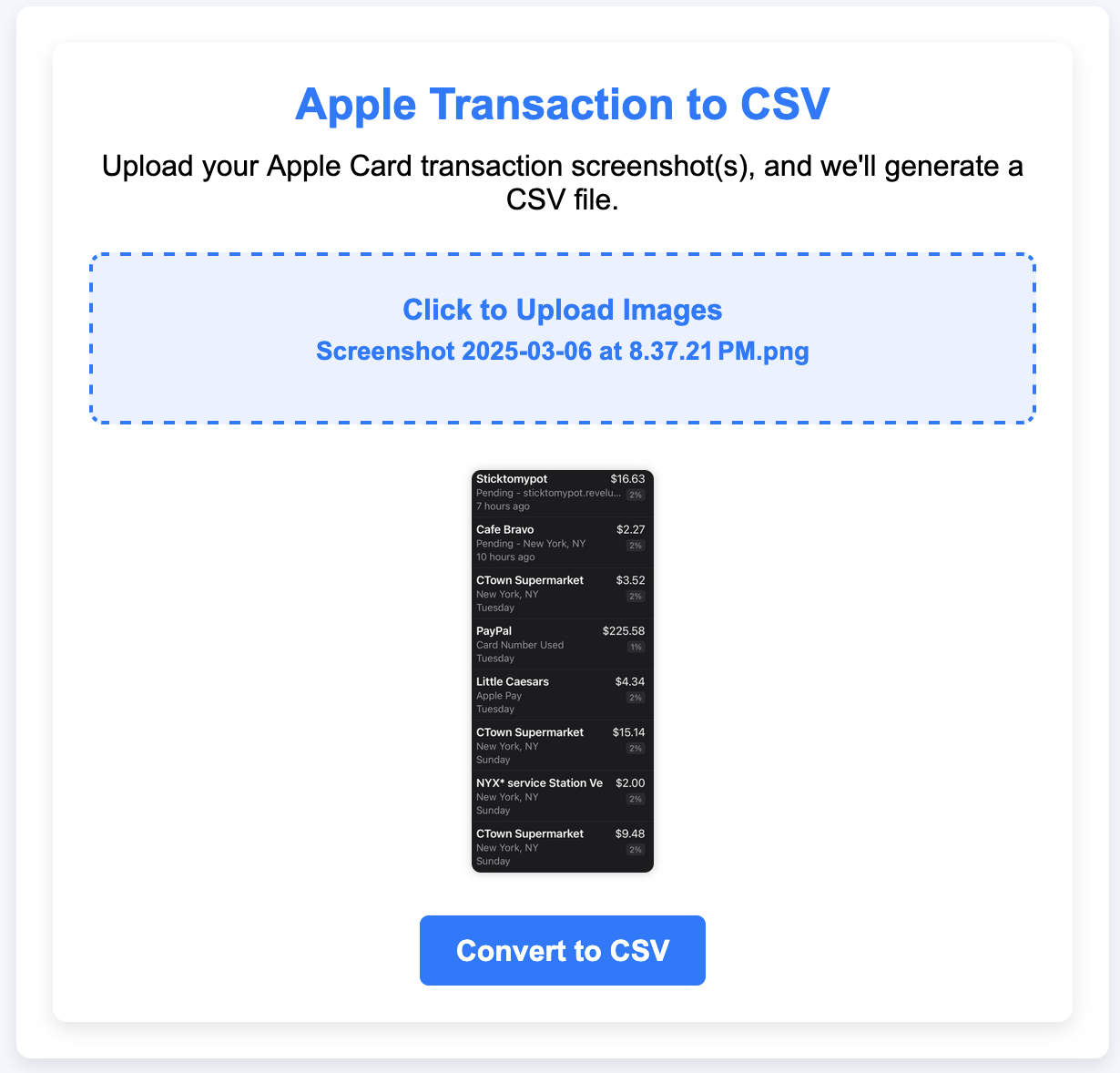 Apple Card to CSV Converter